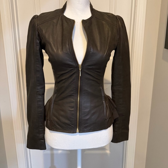 Ted Baker Great Dark Brown Leather Biker Jacket - Picture 7 of 7